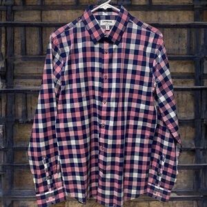 Express Men's Pink and Blue Checkered Shirt